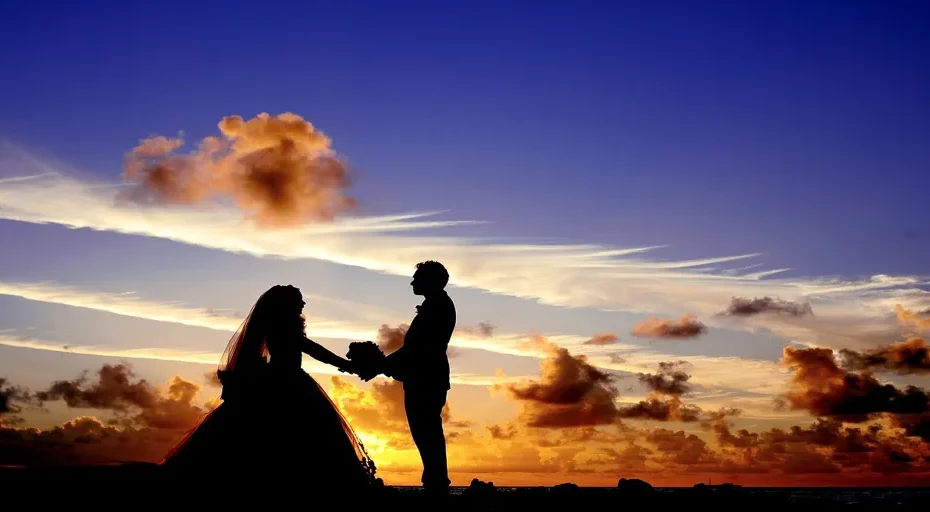 8-month relationship - sunset, wedding, silhouettes