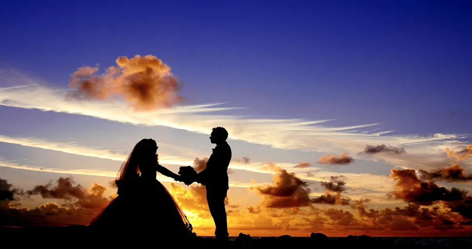 8-month relationship - sunset, wedding, silhouettes