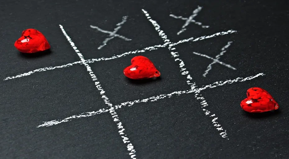 dating a guy with performance anxiety - tic tac toe, heart, game