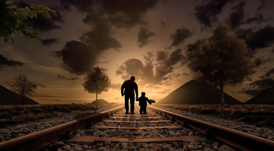 neurodivergent love language - father and son, walking, railway