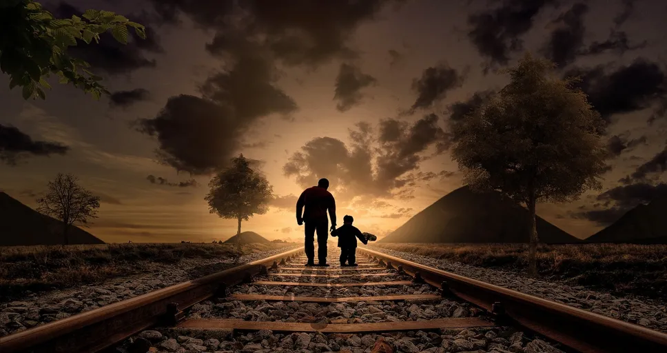 my boyfriend doesn't love me but wants to stay together - father and son, walking, railway