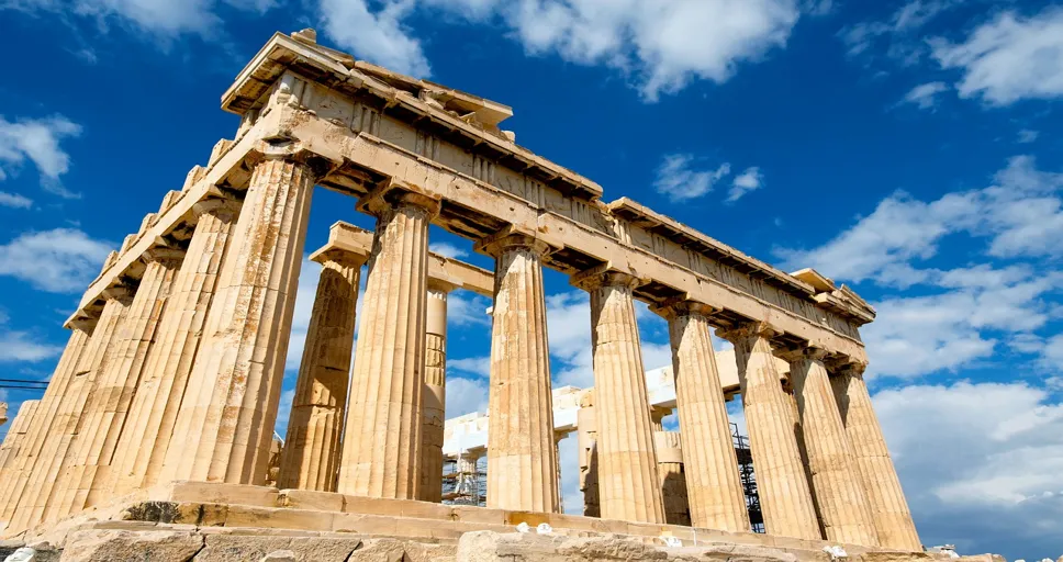 older woman seducing younger man - greece, parthenon, temple